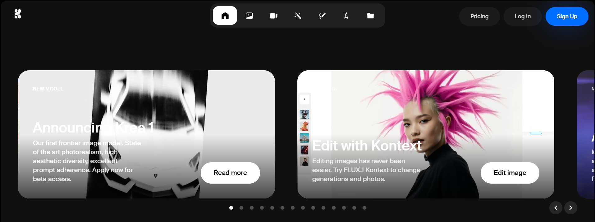 Krea AI homepage